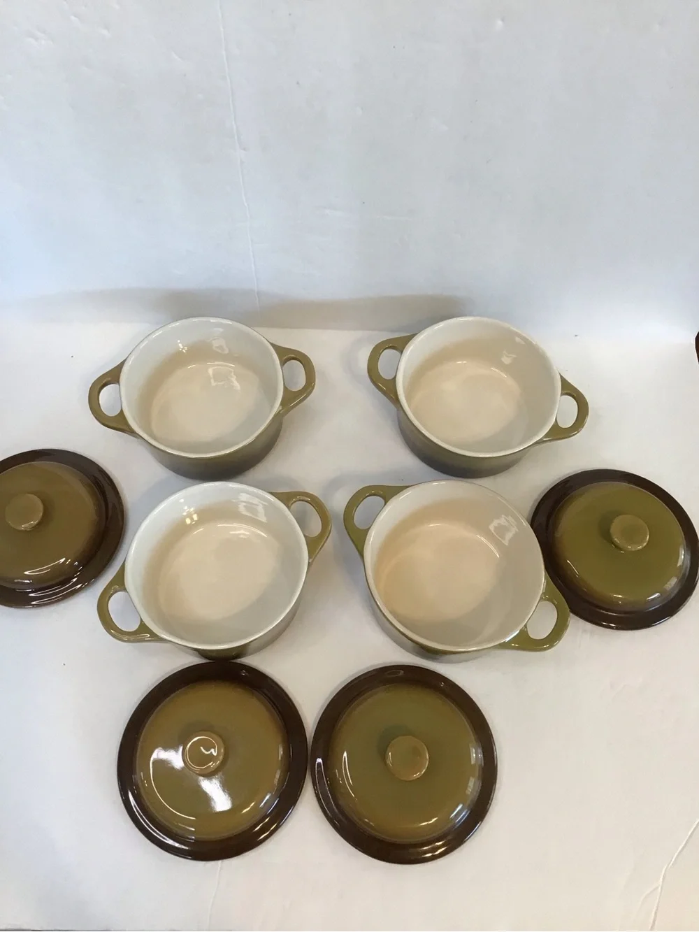 World Market Olive Green and Brown Mini Stoneware Casserole Set (4)